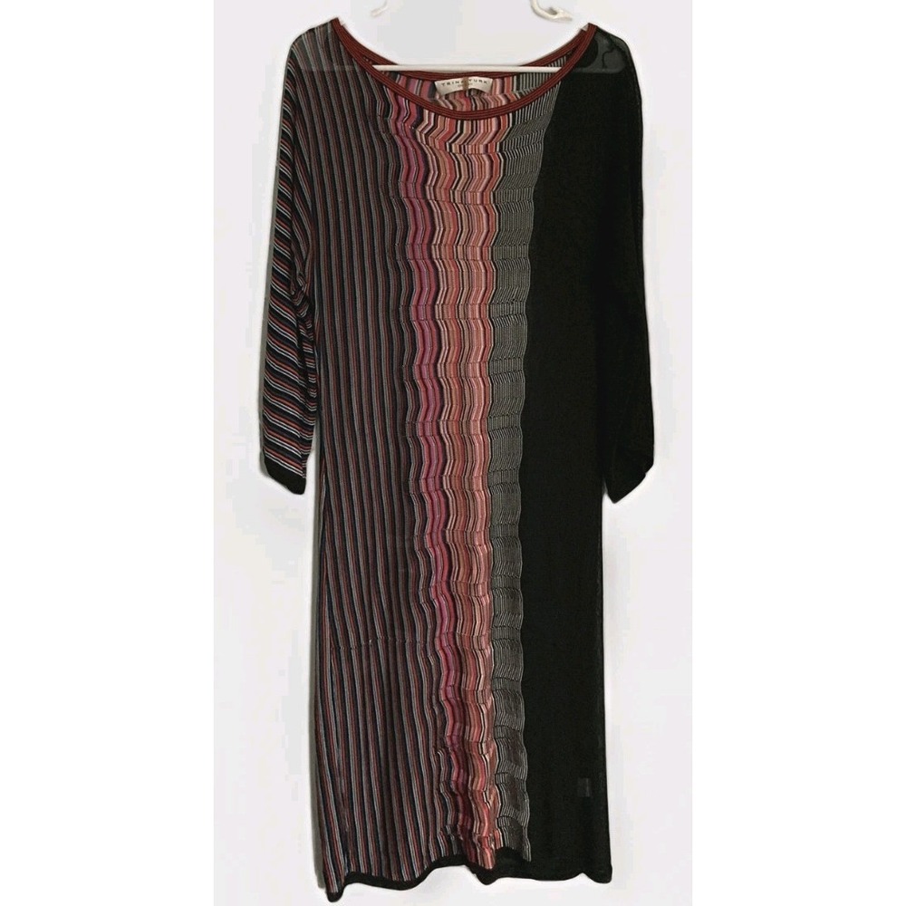 Trina Turk Dress Womens L Multicolor Striped Knit Shift Color Block Boat Neck